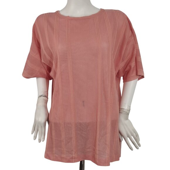 Ming Wang Women's Size L Dolman Sleeve Knit Tunic Orange Burst Tonal Stripes (63 - Picture 2 of 11
